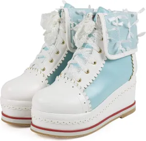 SaraIris Women's Cute Platform Boots, Lace-up Cosplay Brogue Sneakers Wedges Ankle Boots