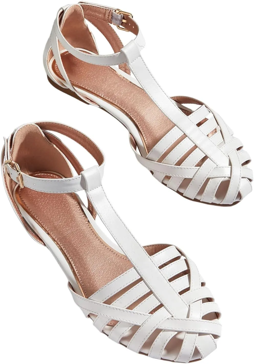 SHENHE Women's Strappy Closed Toe Flat Sandals Adjustable Ankle Strap Summer Gladiator Shoes
