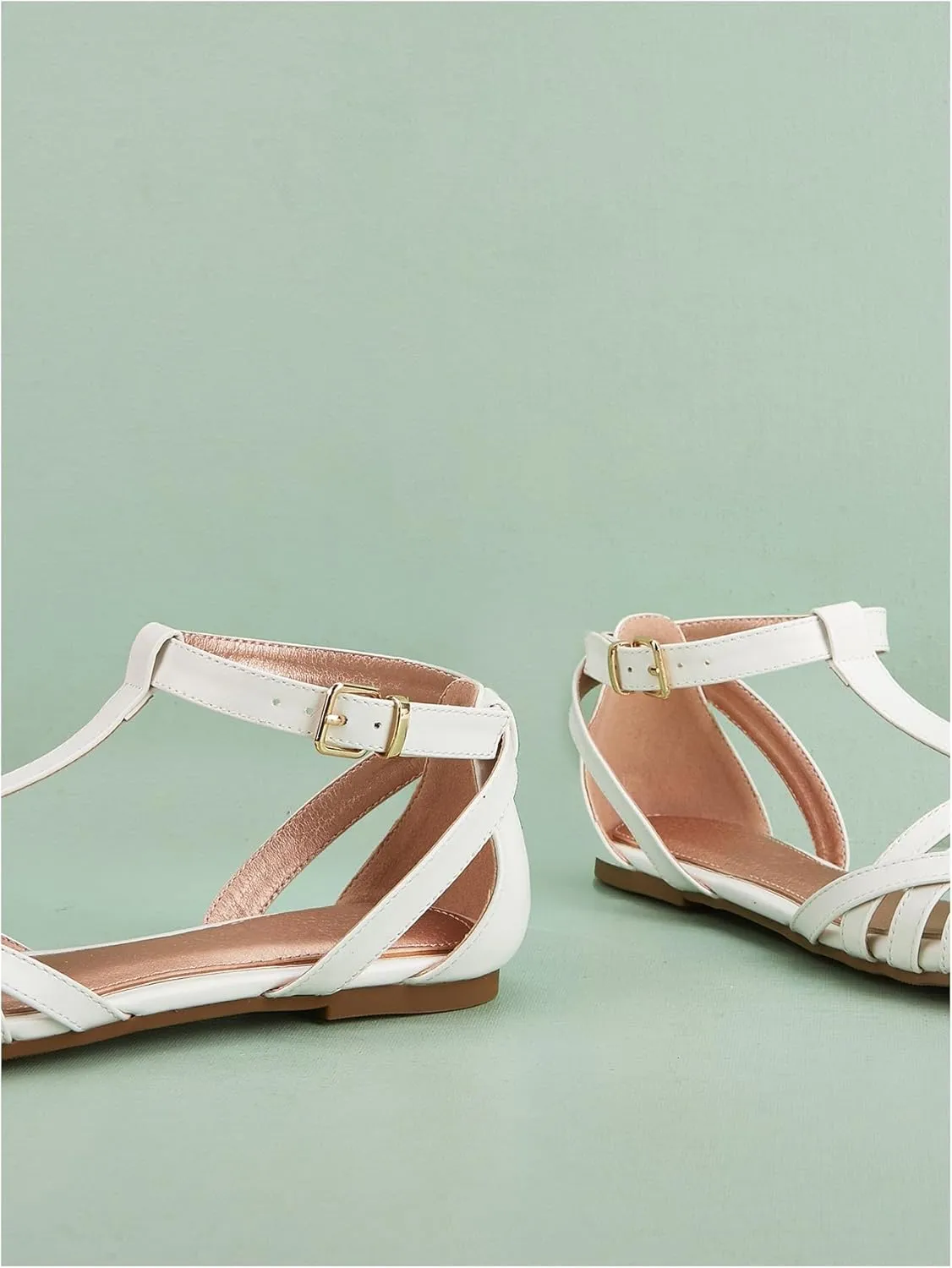 SHENHE Women's Strappy Closed Toe Flat Sandals Adjustable Ankle Strap Summer Gladiator Shoes