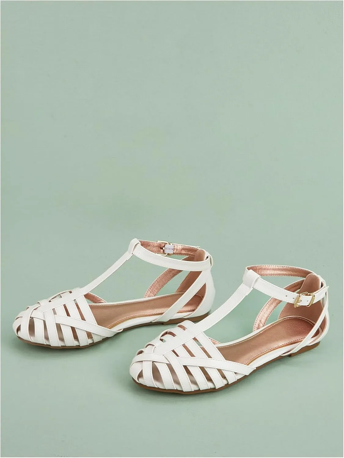 SHENHE Women's Strappy Closed Toe Flat Sandals Adjustable Ankle Strap Summer Gladiator Shoes