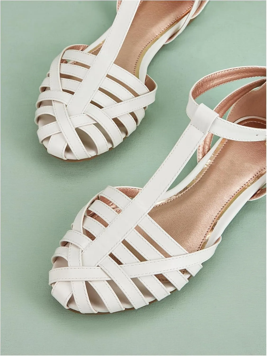 SHENHE Women's Strappy Closed Toe Flat Sandals Adjustable Ankle Strap Summer Gladiator Shoes