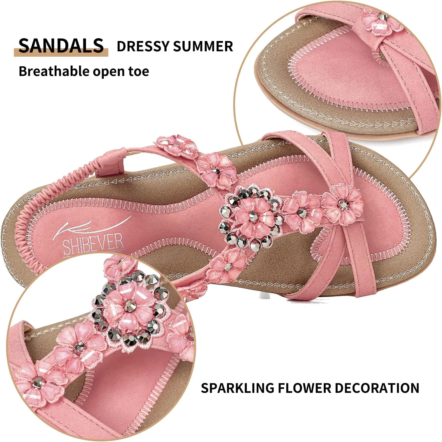 SHIBEVER Flat Sandals for Women Dressy: Summer Comfortable Ankle Strap Womens Sandal