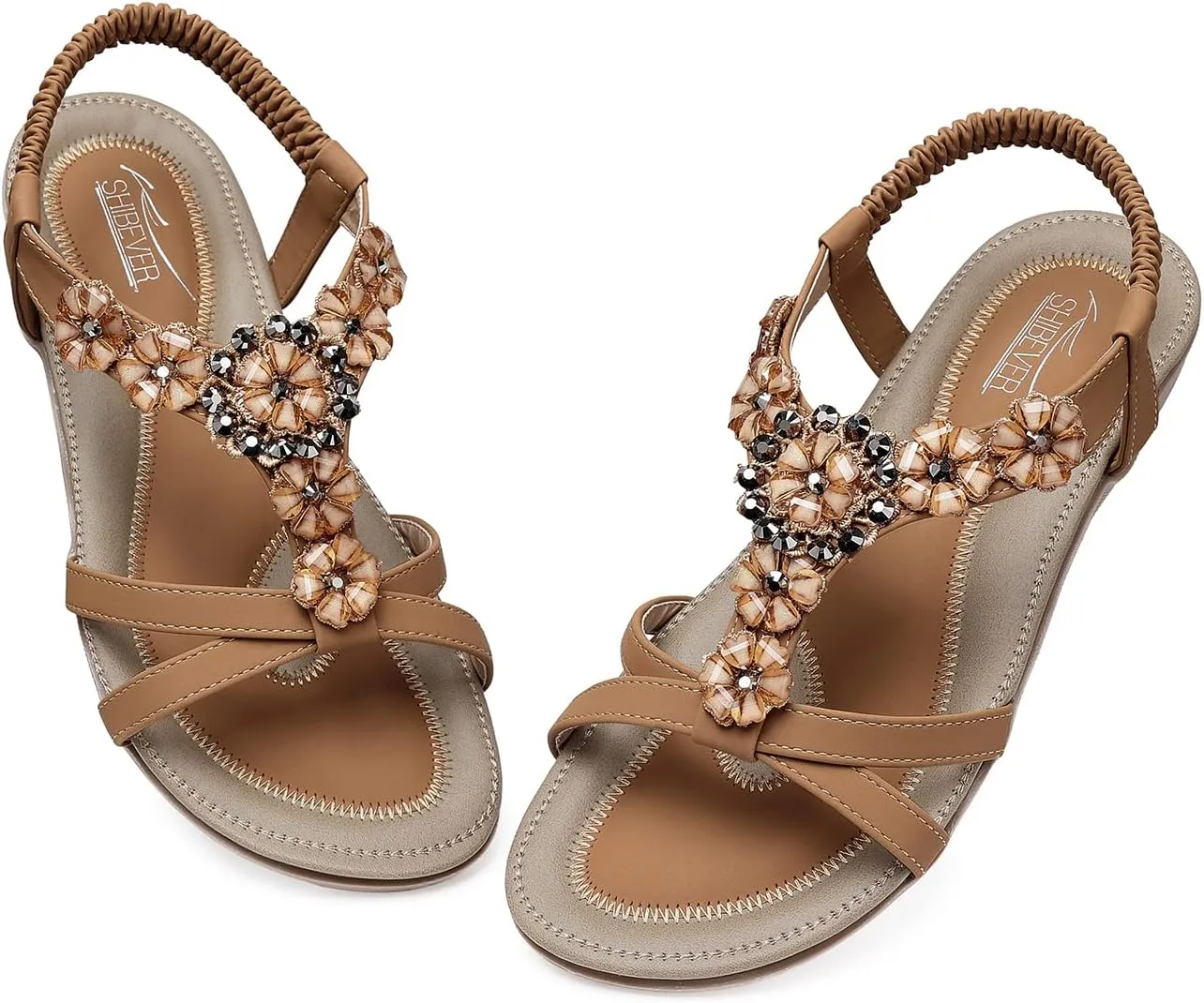 SHIBEVER Flat Sandals for Women Dressy: Summer Comfortable Ankle Strap Womens Sandal