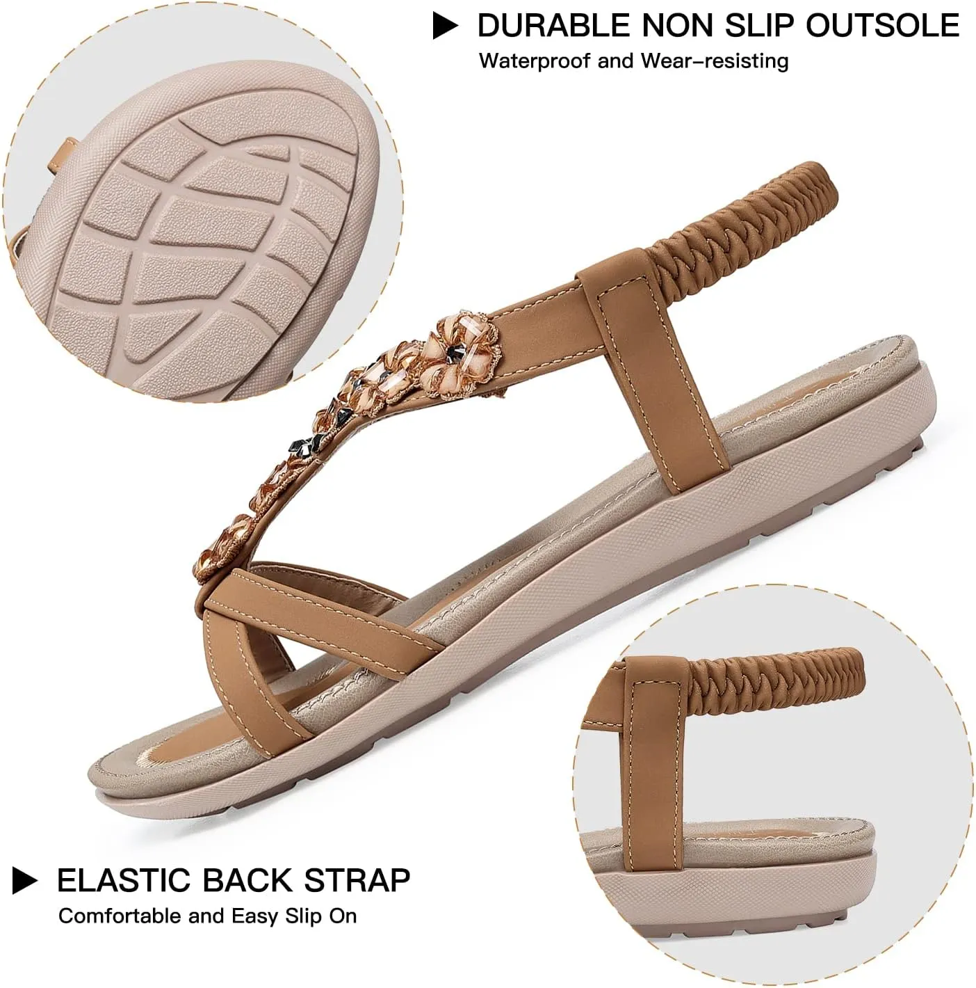 SHIBEVER Flat Sandals for Women Dressy: Summer Comfortable Ankle Strap Womens Sandal
