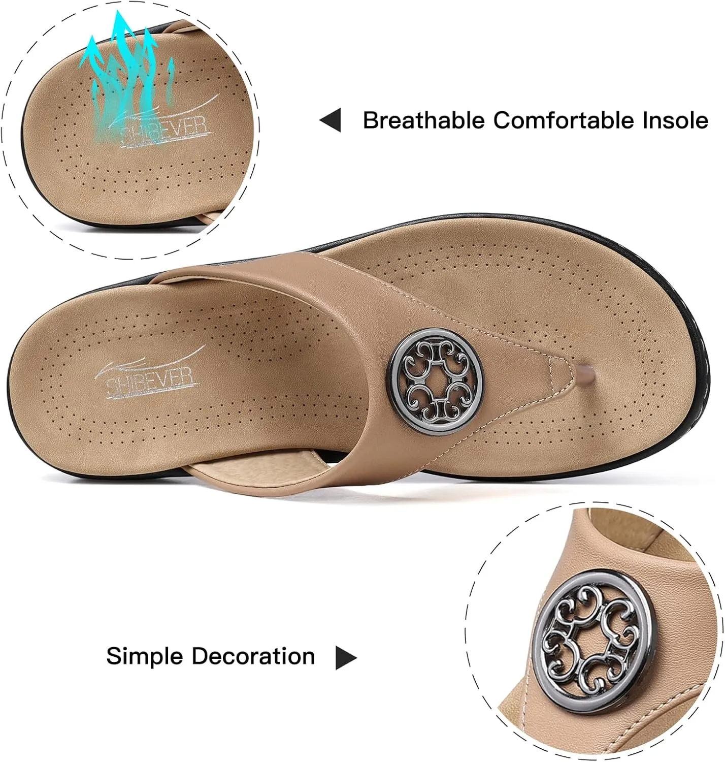 SHIBEVER Womens Flat Thong Sandals: Comfortable Walking Summer Casual Flip Flops for Women