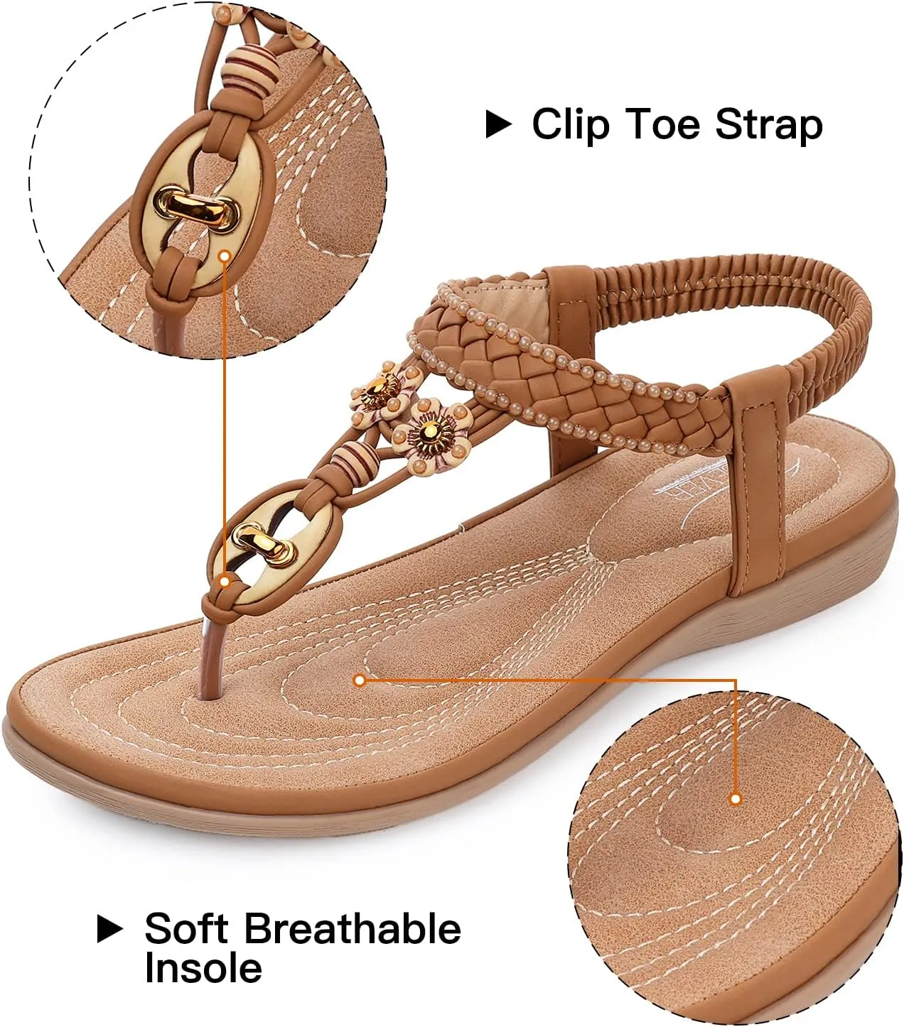 SHIBEVER Womens Sandals Summer Bohemian Flat Sandals Shoes with Elastic Strap Dressy Sandal