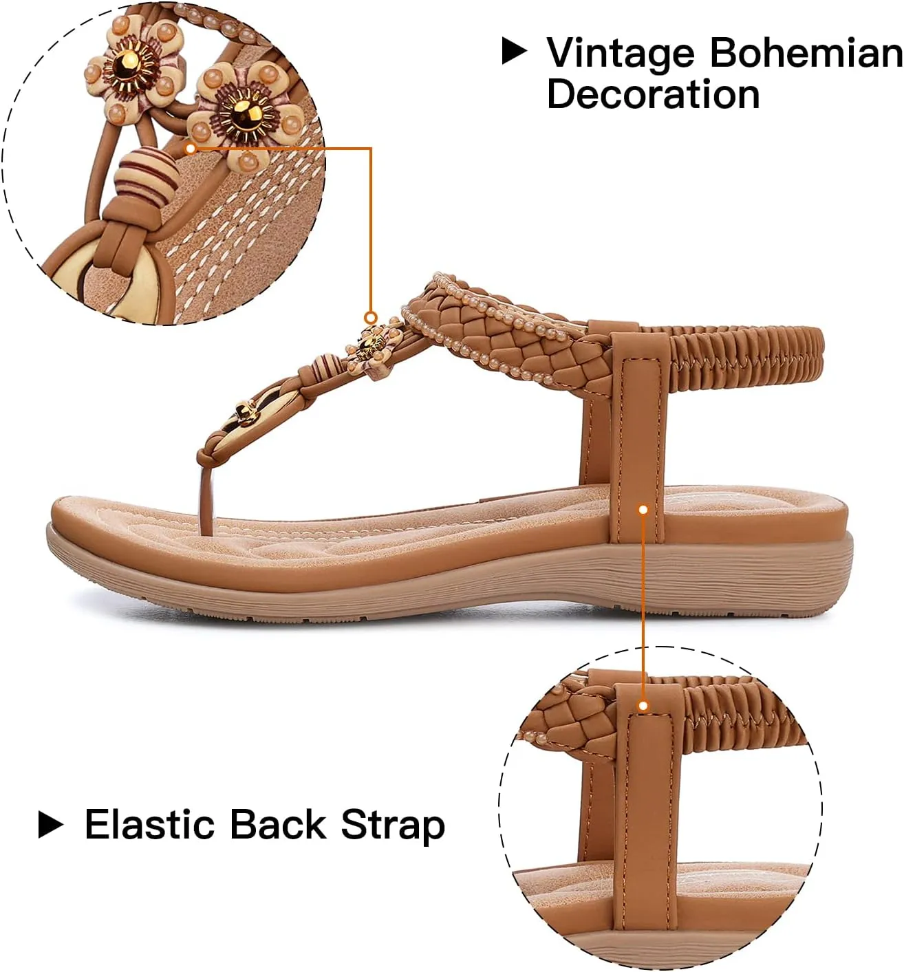 SHIBEVER Womens Sandals Summer Bohemian Flat Sandals Shoes with Elastic Strap Dressy Sandal