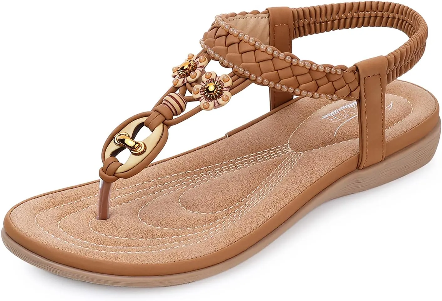 SHIBEVER Womens Sandals Summer Bohemian Flat Sandals Shoes with Elastic Strap Dressy Sandal