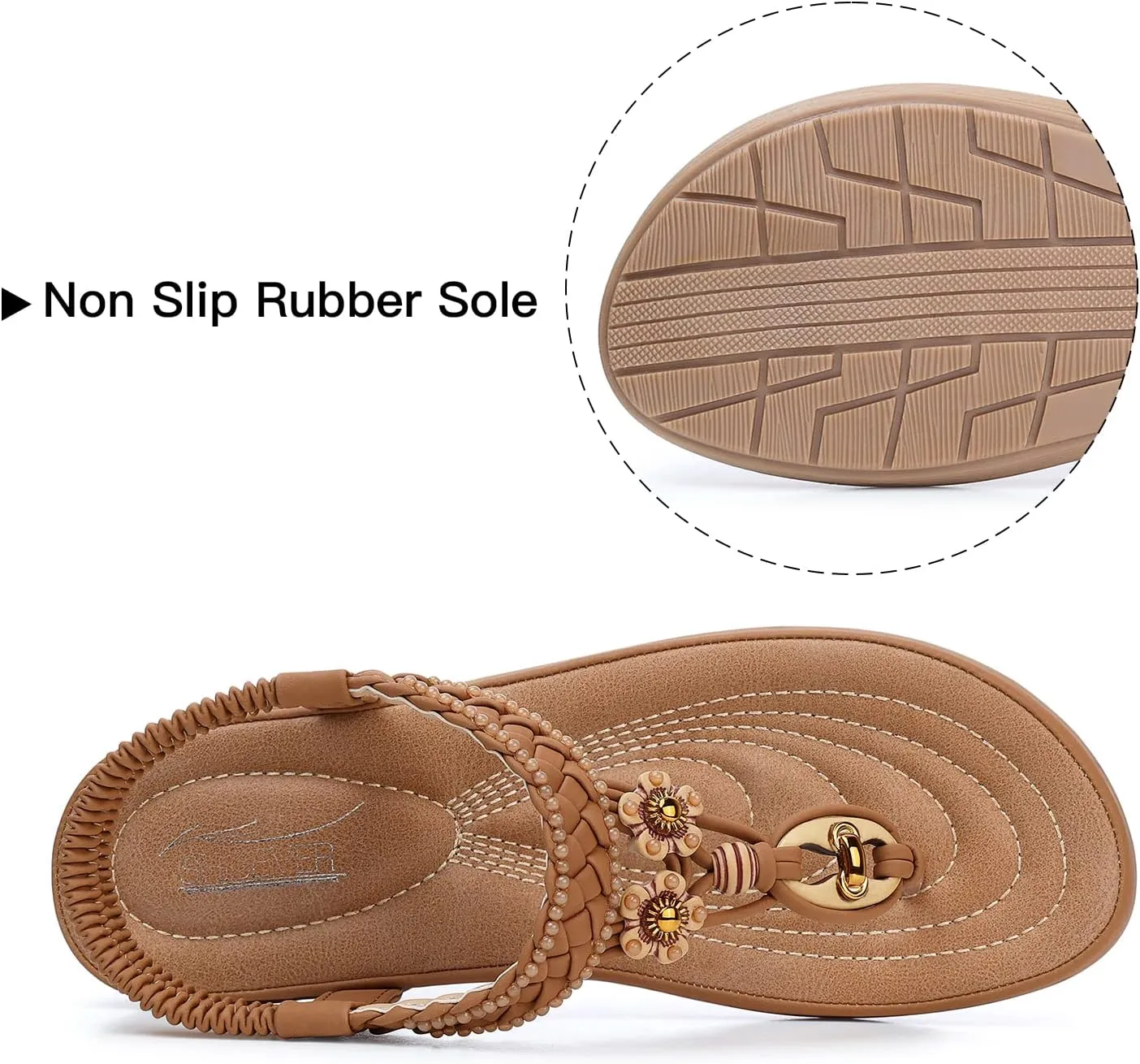 SHIBEVER Womens Sandals Summer Bohemian Flat Sandals Shoes with Elastic Strap Dressy Sandal