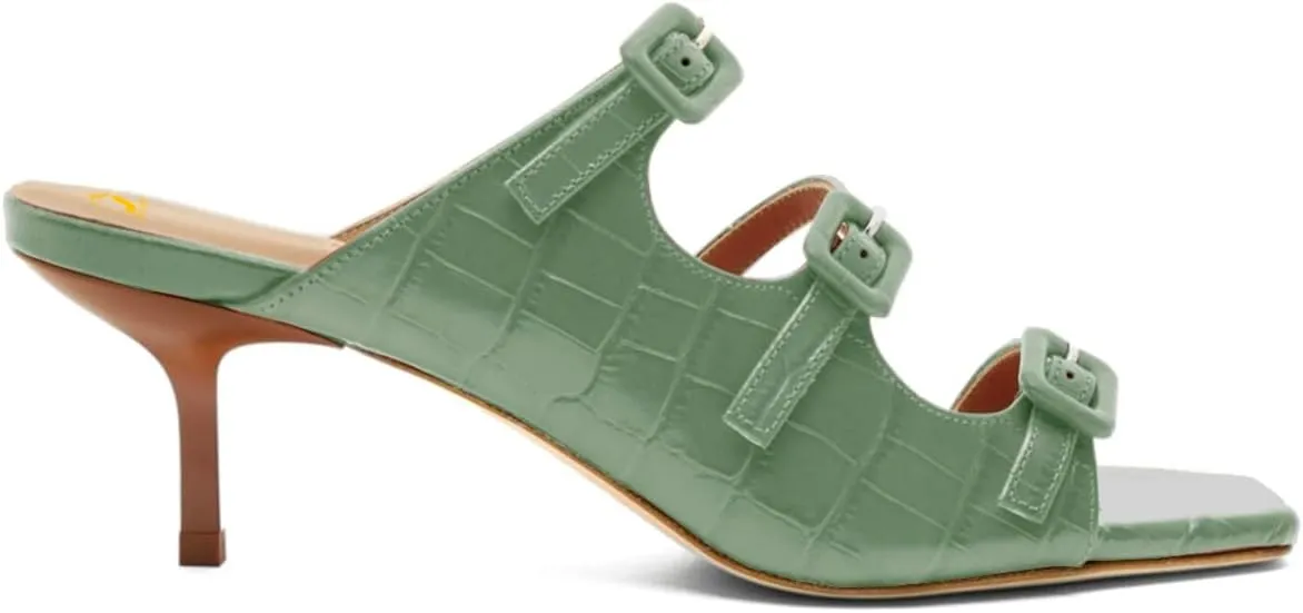 SHODENSE Women Kitten Heels Mules Square Open Toe Sandals Suede 2 Inch Mid Heels Slippers Buckle Strappy Patent Crocodile Mule Clogs Peep Toe Slip-Ons Comfortable Slides Shoes Dressy Fashion 4-11 M US
