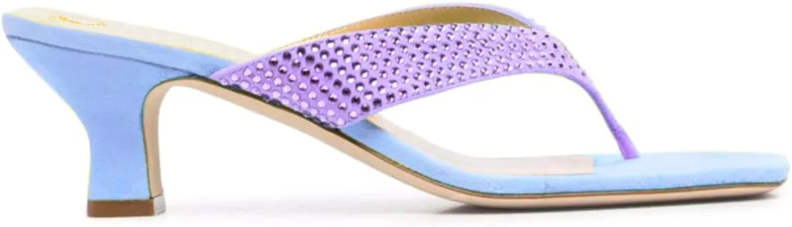 SHODENSE Women Rhinestone Flip Flops Mules Sandals Suede Chunky Kitten Heel Square Toe Thong Sandals Slip On T-Strap Glitter Sandal Shoes 2" Heels Slide Slipper Summer Beach Dressy Comfort 4-11 M US