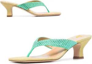 SHODENSE Women Rhinestone Flip Flops Mules Sandals Suede Chunky Kitten Heel Square Toe Thong Sandals Slip On T-Strap Glitter Sandal Shoes 2" Heels Slide Slipper Summer Beach Dressy Comfort 4-11 M US