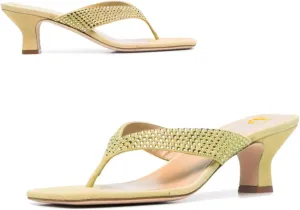 SHODENSE Women Rhinestone Flip Flops Mules Sandals Suede Chunky Kitten Heel Square Toe Thong Sandals Slip On T-Strap Glitter Sandal Shoes 2" Heels Slide Slipper Summer Beach Dressy Comfort 4-11 M US