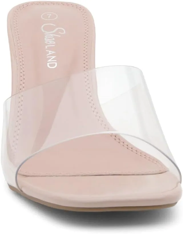 Shoe Land Clear Heels for Women – 3 Inch Chunky Heeled Mules, Transparent Slip-On Square Toe Slides | Dressy Clear Sandals for Wedding, Party & Casual Wear