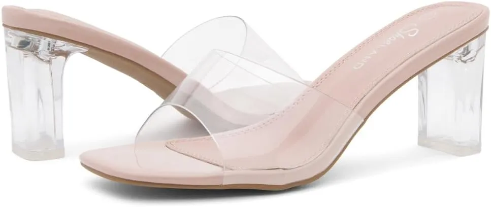 Shoe Land Clear Heels for Women – 3 Inch Chunky Heeled Mules, Transparent Slip-On Square Toe Slides | Dressy Clear Sandals for Wedding, Party & Casual Wear