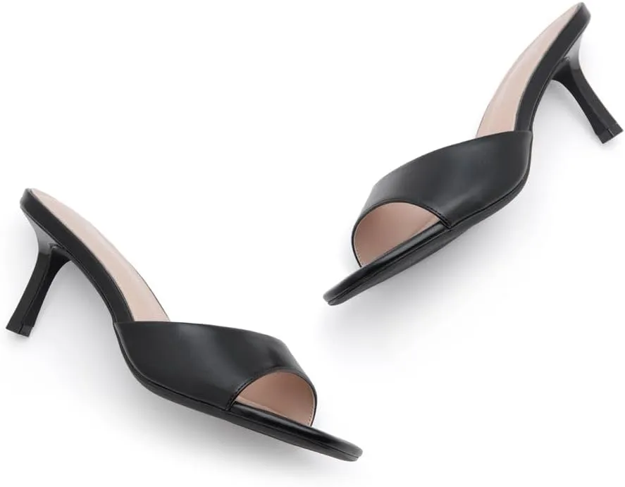 Shoe Land Deverena Women's Low Heels Stiletto Heeled Slides, Open Toe One Band Slip-On Heeled Mules – Dressy Heeled Sandals for Prom, Party, Wedding, and Vacation