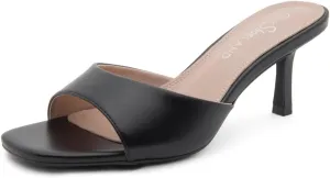 Shoe Land Deverena Women's Low Heels Stiletto Heeled Slides, Open Toe One Band Slip-On Heeled Mules – Dressy Heeled Sandals for Prom, Party, Wedding, and Vacation