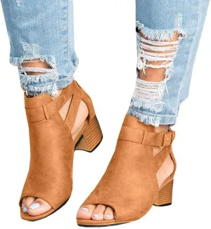 Shoes for Women Dressy, Womens Sandals Suede Peep Toe Ankle Booties Cut Out Stacked Block Heel Ankle Boots