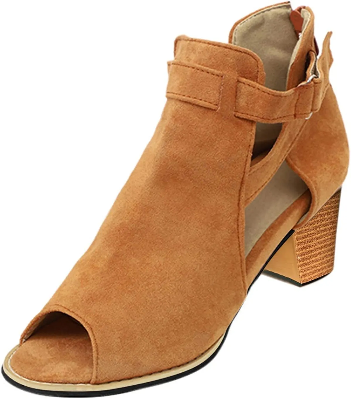 Shoes for Women Dressy, Womens Sandals Suede Peep Toe Ankle Booties Cut Out Stacked Block Heel Ankle Boots
