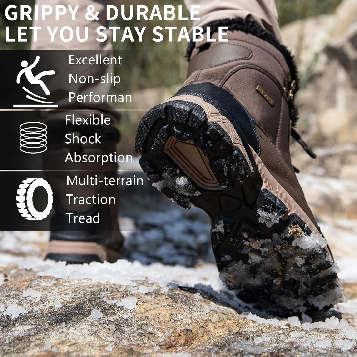 SHULOOK Men's Snow Boots Waterproof Warm Fur Lined Winter Hiking Boot Non-slip Outdoor Ankle High-top Shoes Work Hiker Trekking Trail