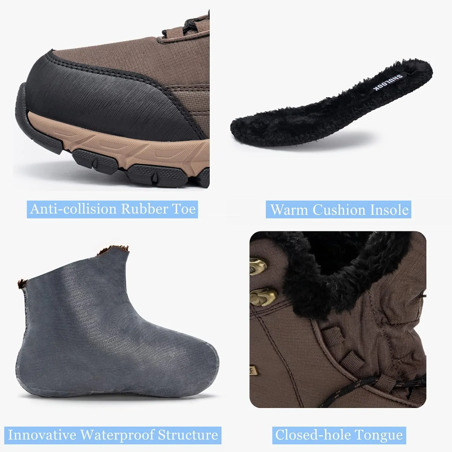SHULOOK Men's Snow Boots Waterproof Warm Fur Lined Winter Hiking Boot Non-slip Outdoor Ankle High-top Shoes Work Hiker Trekking Trail
