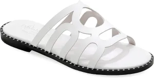 Size 5 Ice white Emmanuela Comfortable Leather Flat Sandals, Ancient Greek Style Quality Slide on Sandals, Summer Shoes, Open Toe Mules, Boho Chic Strappy Sliders