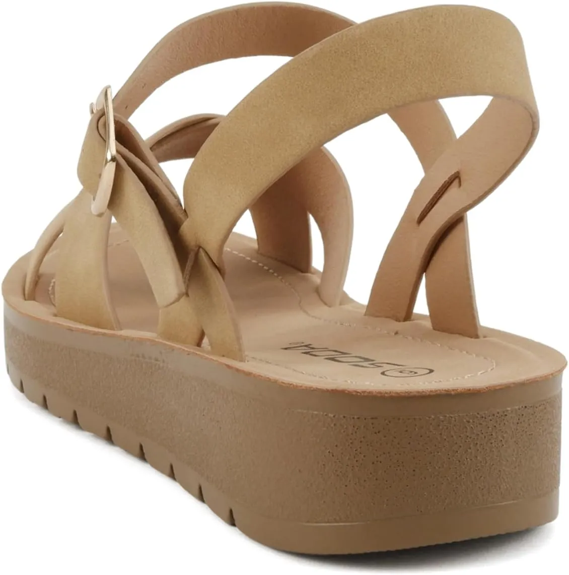 Soda CHESTER ~ Women Flat Sandals Flatform Ankle Buckle Criss Cross Band Straps Sandals Shoes