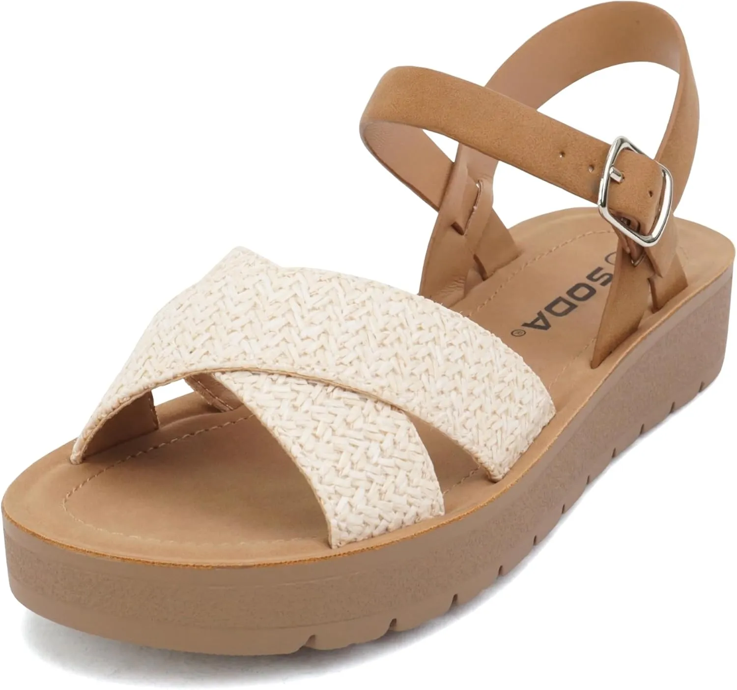 Soda CHESTER ~ Women Flat Sandals Flatform Ankle Buckle Criss Cross Band Straps Sandals Shoes