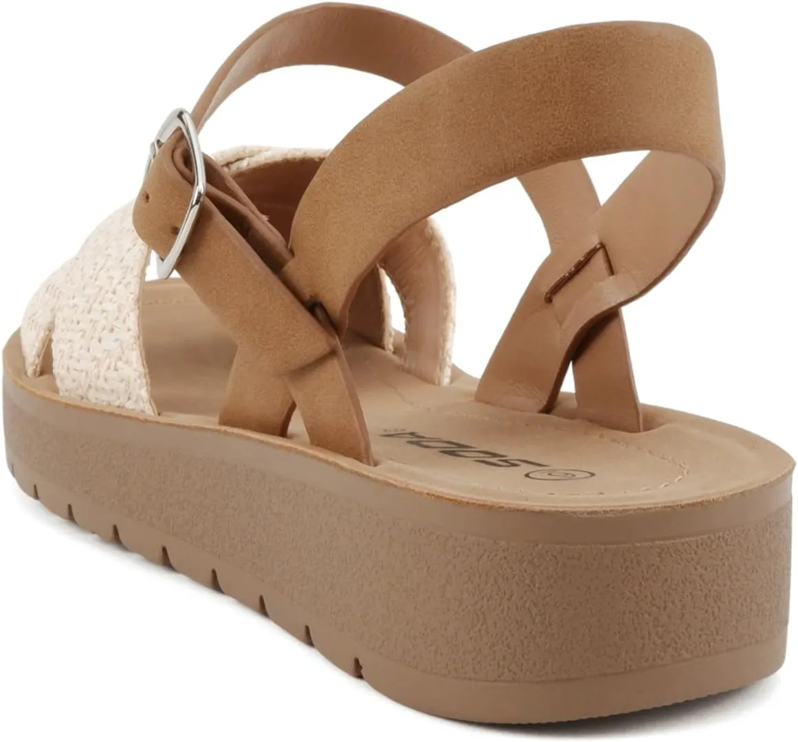 Soda CHESTER ~ Women Flat Sandals Flatform Ankle Buckle Criss Cross Band Straps Sandals Shoes