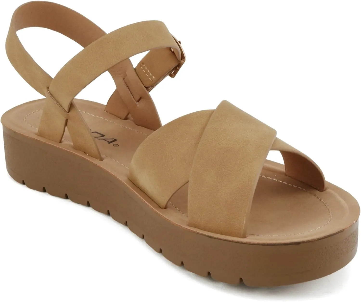 Soda CHESTER ~ Women Flat Sandals Flatform Ankle Buckle Criss Cross Band Straps Sandals Shoes