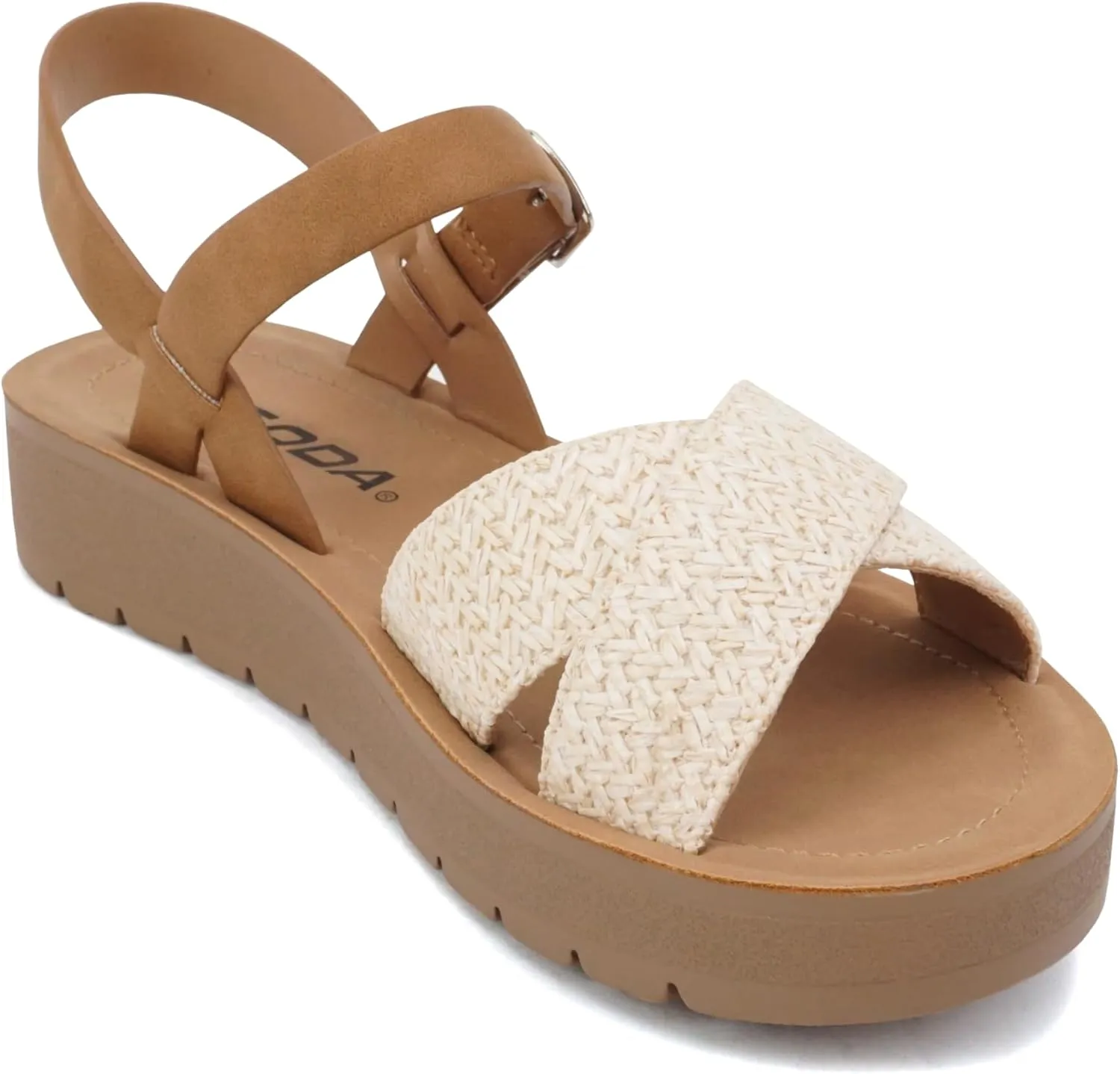 Soda CHESTER ~ Women Flat Sandals Flatform Ankle Buckle Criss Cross Band Straps Sandals Shoes