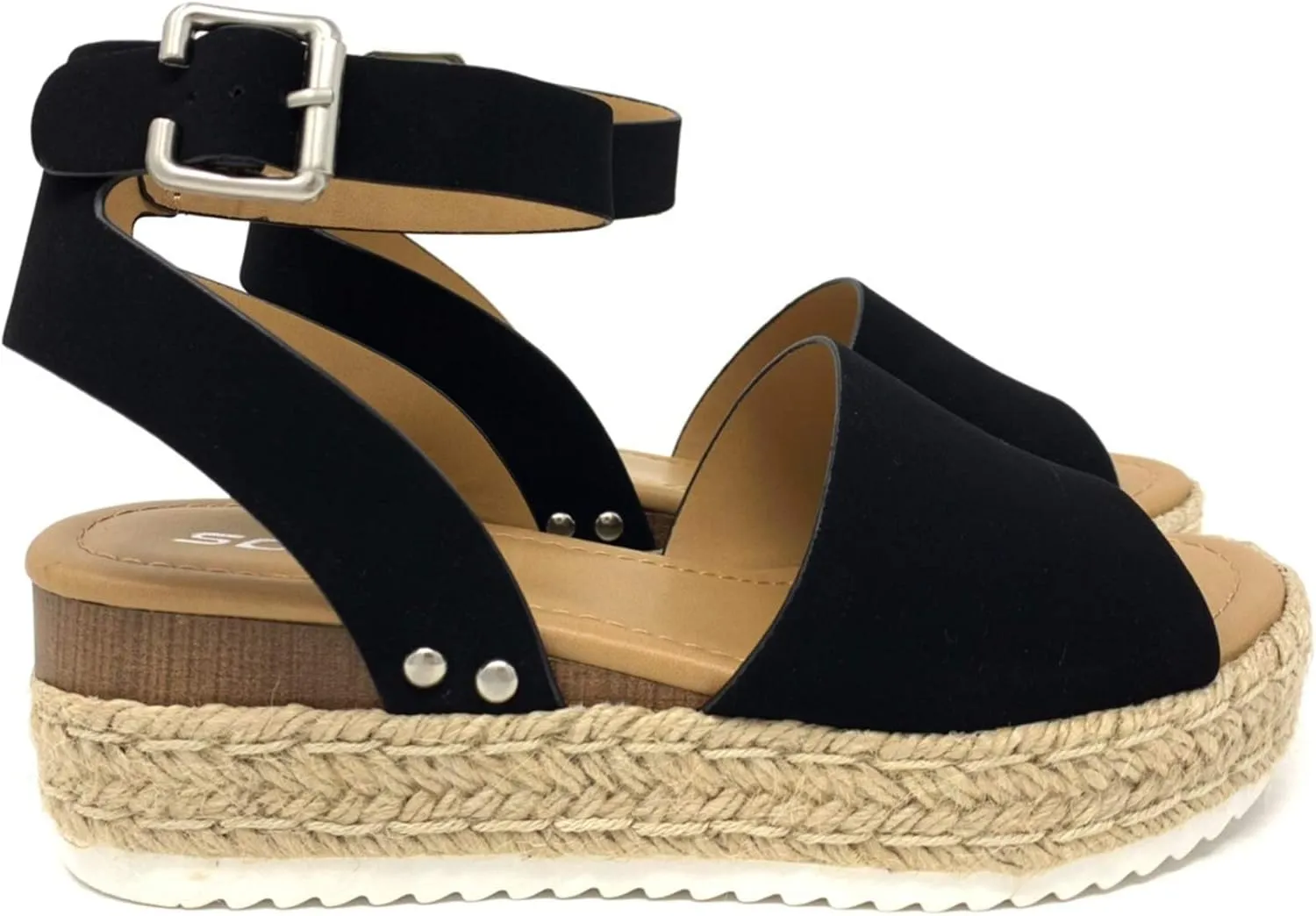 SODA Clip Womens Casual Espadrilles Trim Flatform Studded Wedge (7.5 M US, Black New)