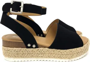 SODA Clip Womens Casual Espadrilles Trim Flatform Studded Wedge (7.5 M US, Black New)