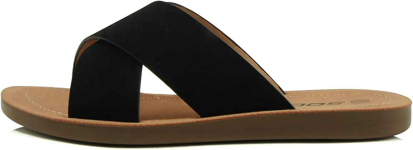 Soda Shoes Women Sandals Crisscross Band Strap Casual Slides
