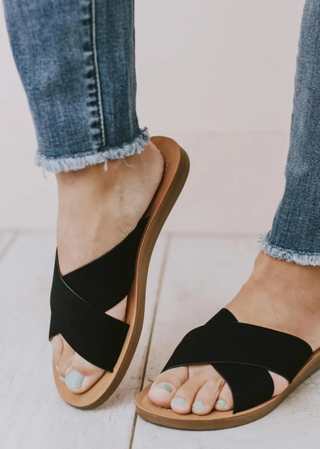 Soda Shoes Women Sandals Crisscross Band Strap Casual Slides