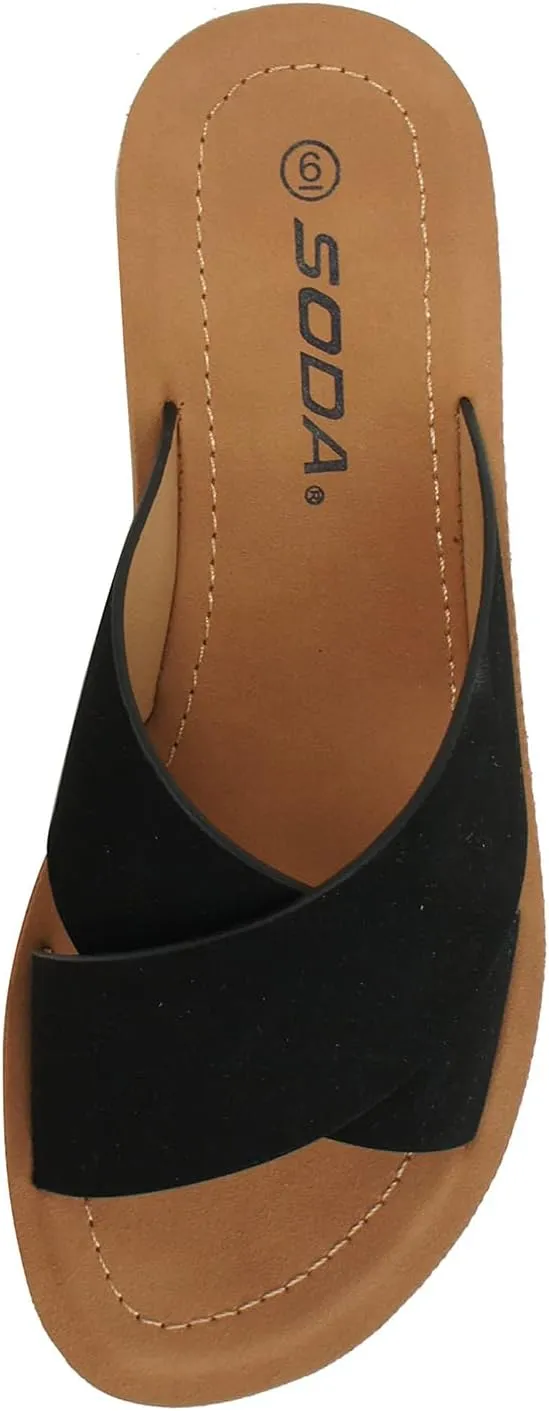 Soda Shoes Women Sandals Crisscross Band Strap Casual Slides
