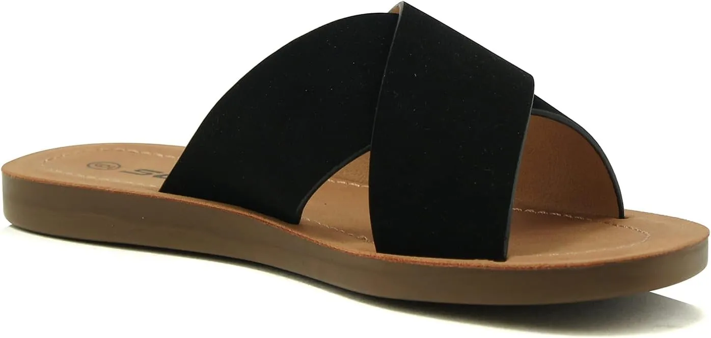 Soda Shoes Women Sandals Crisscross Band Strap Casual Slides