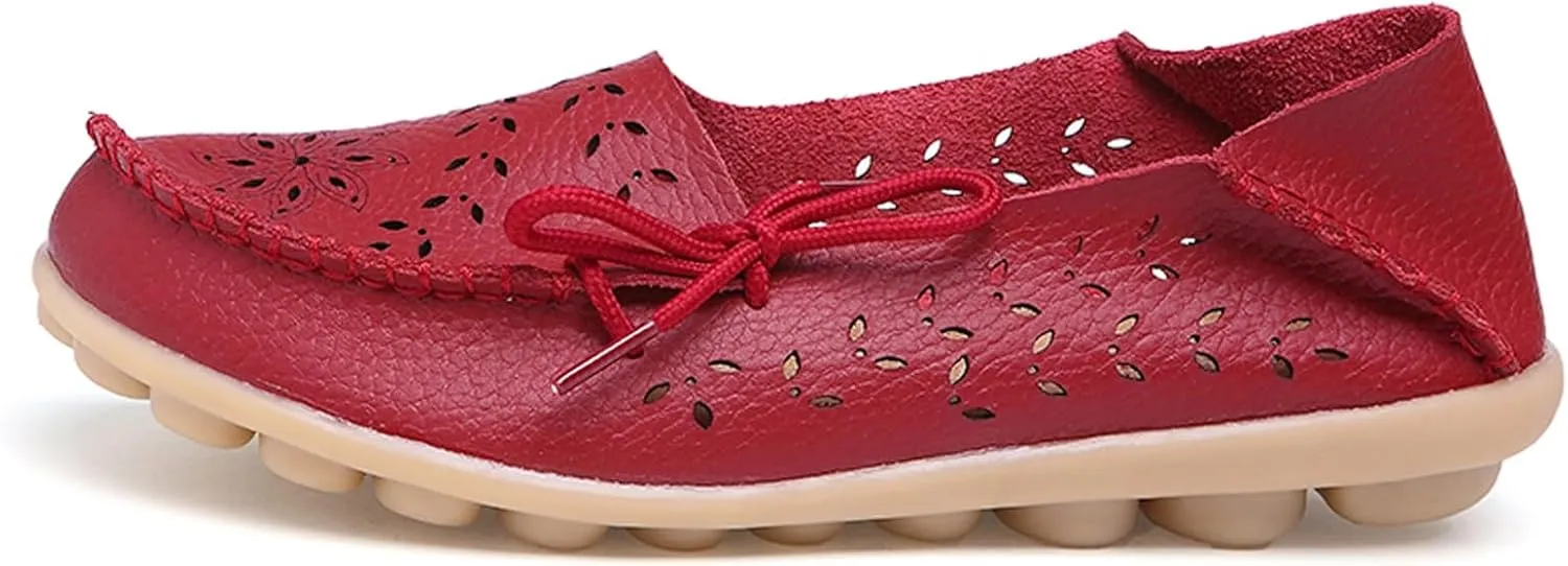 Solaud Women's Driving Moccasins Loafers Casual Round Toe Soft Comfortable Leather Loafers Breathable Slip On Walking Shoes