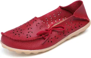Solaud Women's Driving Moccasins Loafers Casual Round Toe Soft Comfortable Leather Loafers Breathable Slip On Walking Shoes