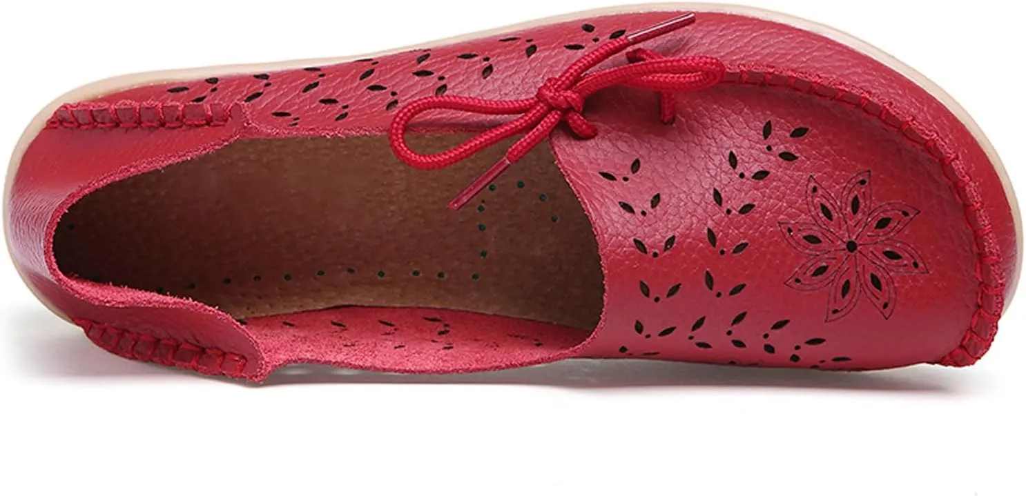 Solaud Women's Driving Moccasins Loafers Casual Round Toe Soft Comfortable Leather Loafers Breathable Slip On Walking Shoes