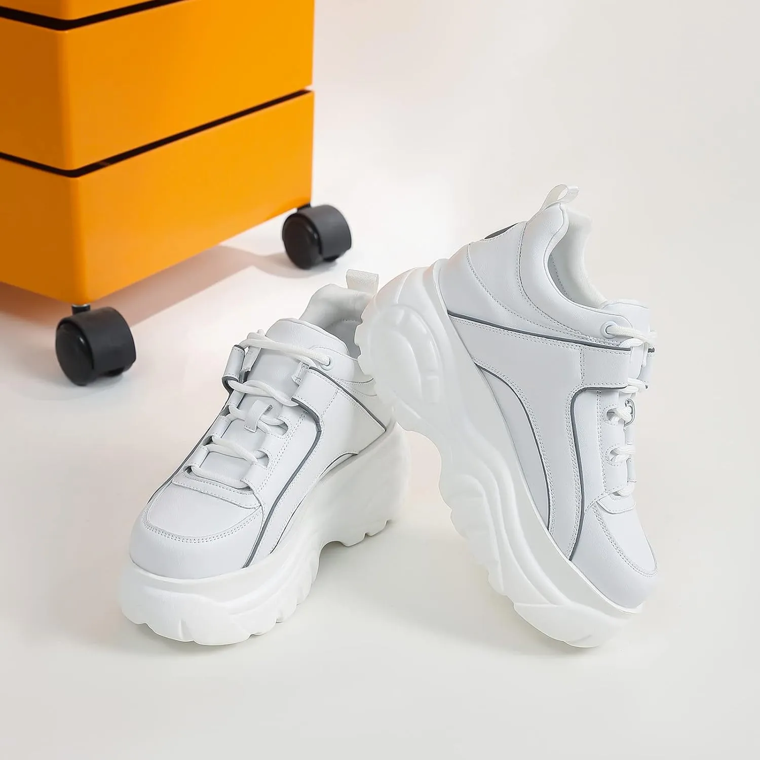 somiliss Chunky Platform Sneakers Shoes for Women Microfiber Leather Lace Up Casual White Black Walking Shoes Women Fashion Sneakers