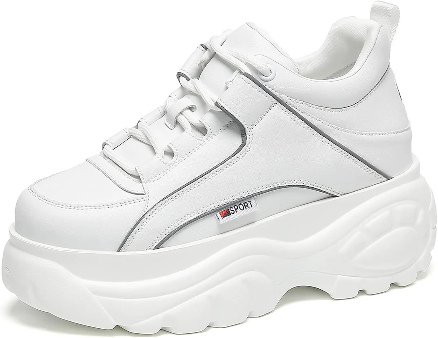 somiliss Chunky Platform Sneakers Shoes for Women Microfiber Leather Lace Up Casual White Black Walking Shoes Women Fashion Sneakers
