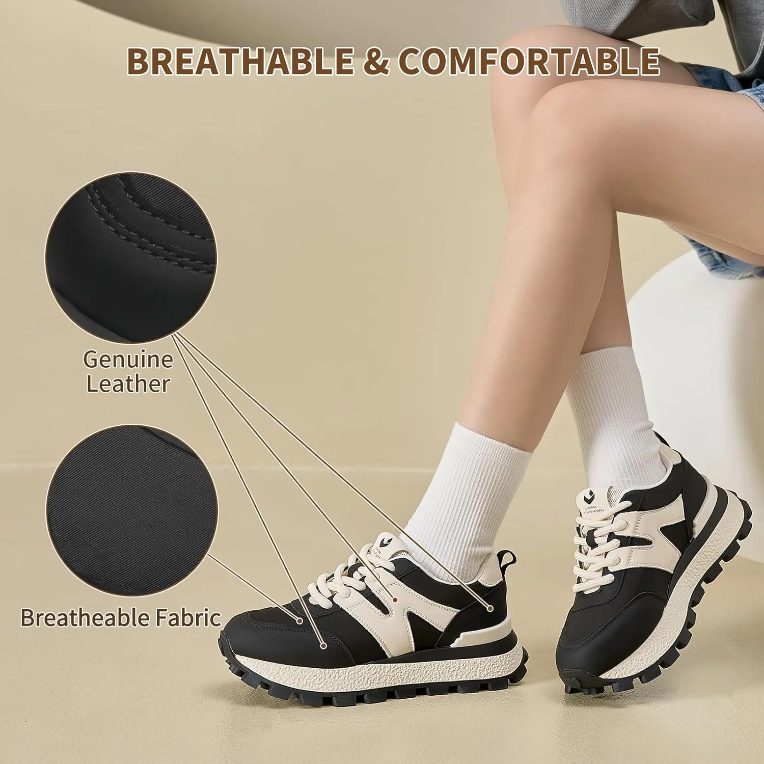 somiliss Sneakers for Women Genuine Leather Breathable Upper Patchwork Casual Non-Slip Walking Shoes Comfortable Tennis Running Shoes Womens Fashion Sneakers