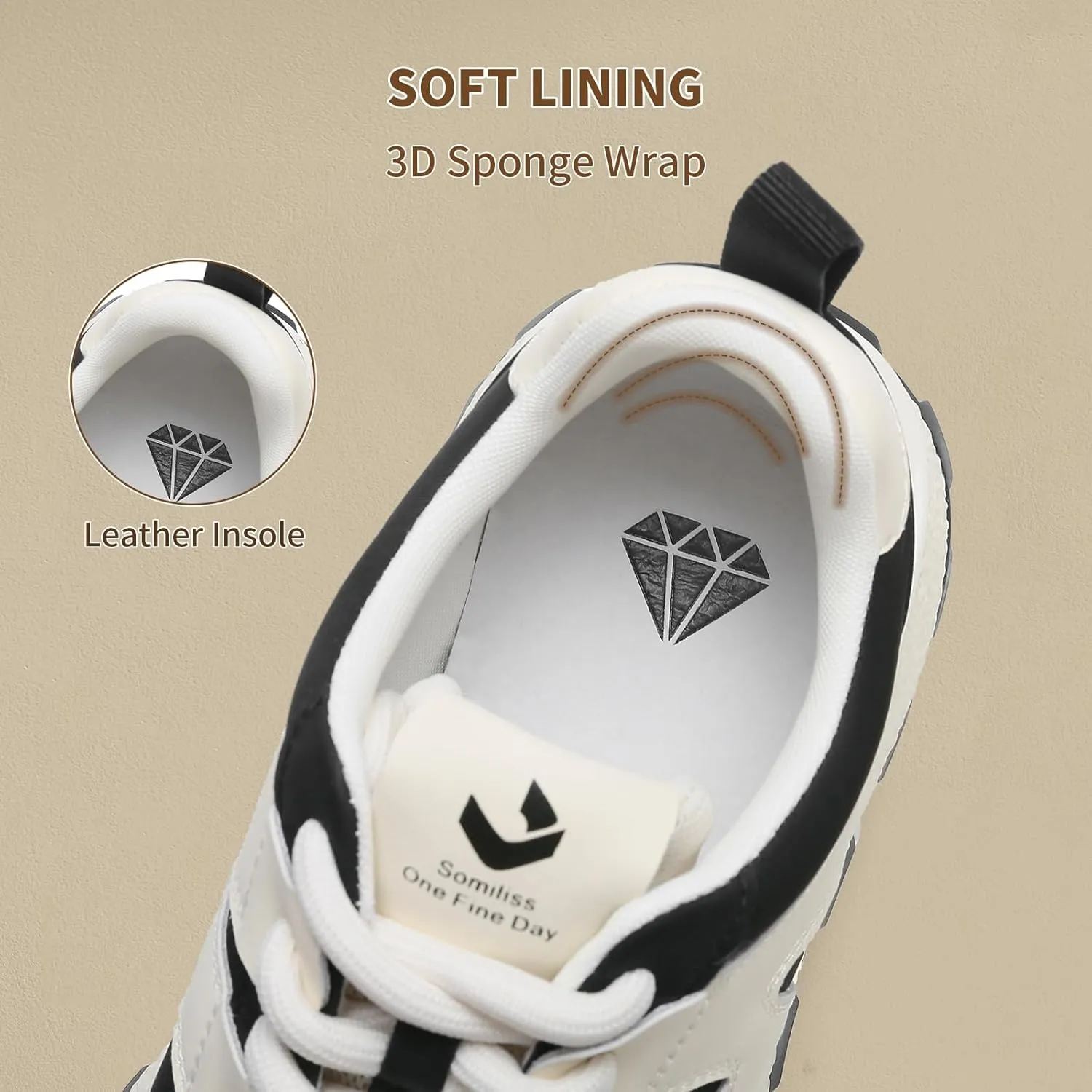 somiliss Sneakers for Women Genuine Leather Breathable Upper Patchwork Casual Non-Slip Walking Shoes Comfortable Tennis Running Shoes Womens Fashion Sneakers
