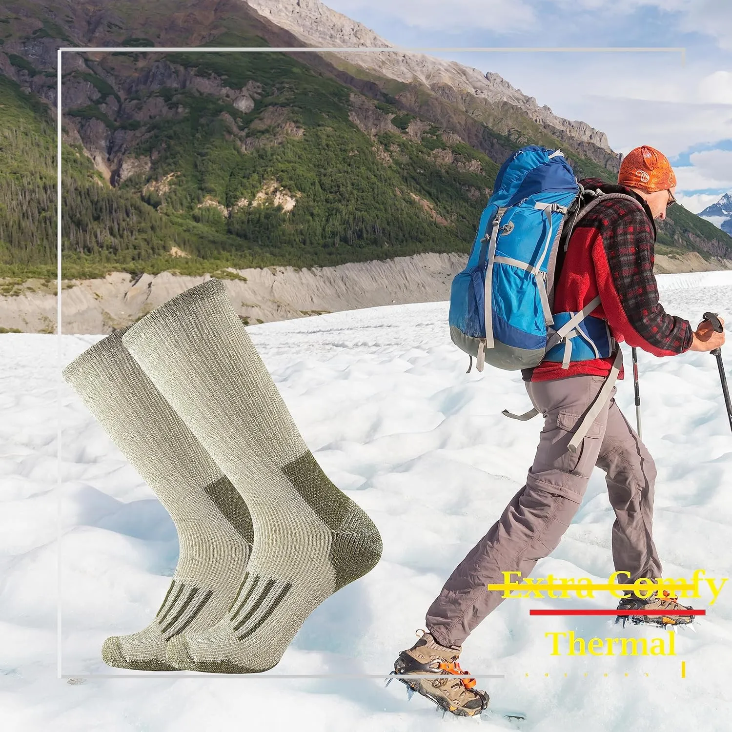 SOX TOWN Men's Merino Wool Cushion Crew Socks Moisture Wicking Control for Outdoor Hiking Work Boot Thermal Warm All Seasons