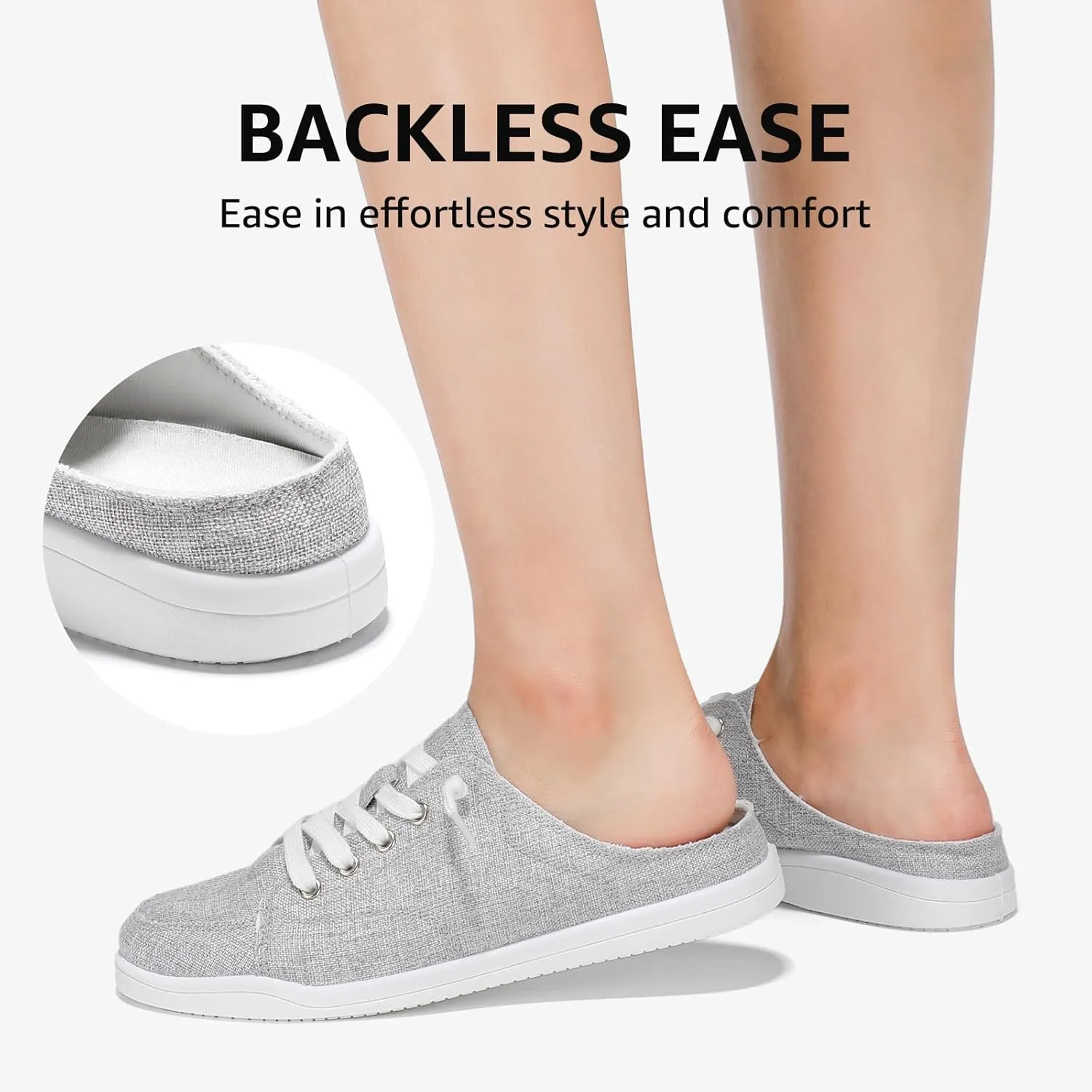 STQ Canvas Shoes for Women Slip on Mules Blackless Casual Sneakers Arch Support Tennis Shoes Iron Grey Size 6.5