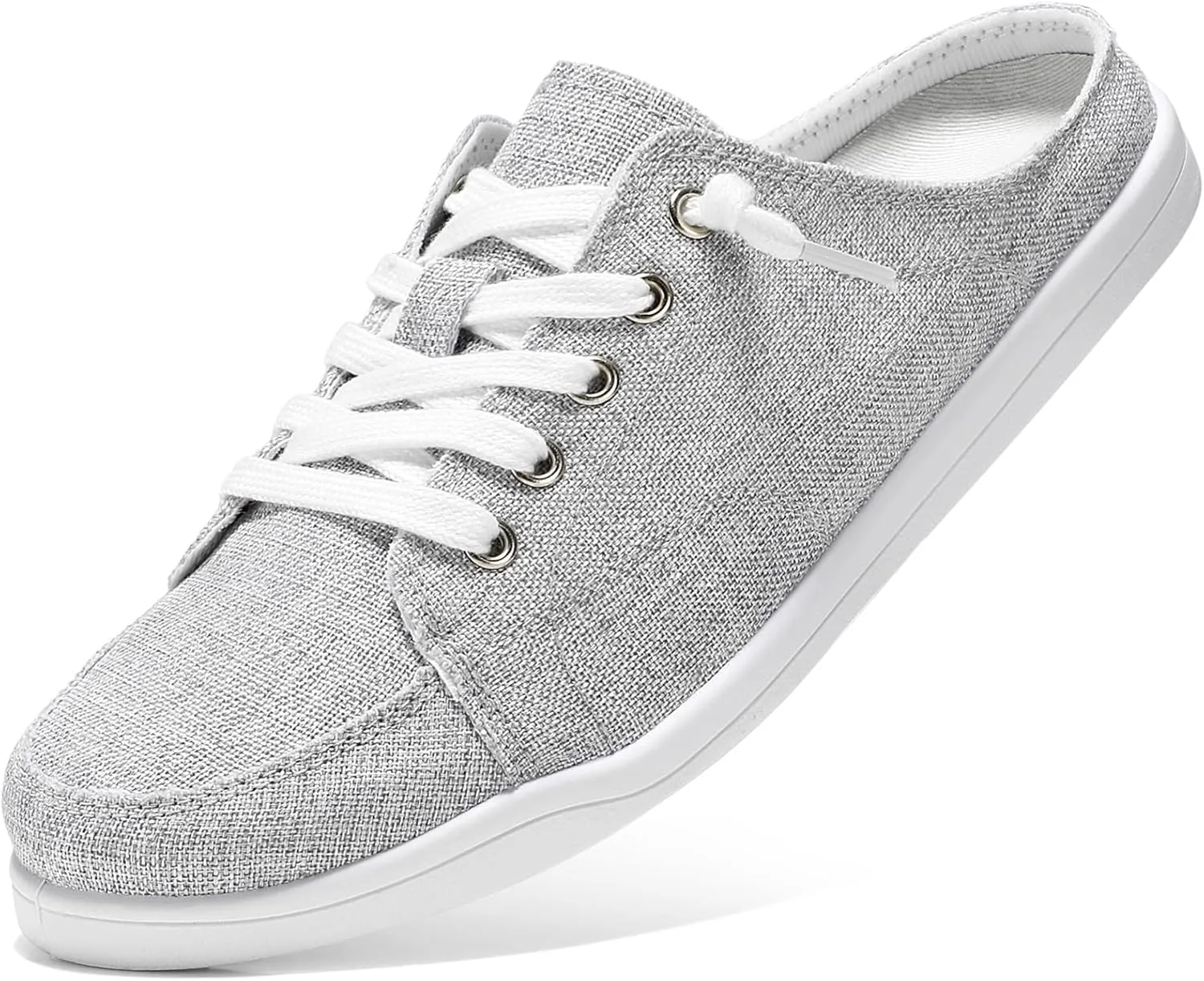 STQ Canvas Shoes for Women Slip on Mules Blackless Casual Sneakers Arch Support Tennis Shoes Iron Grey Size 6.5
