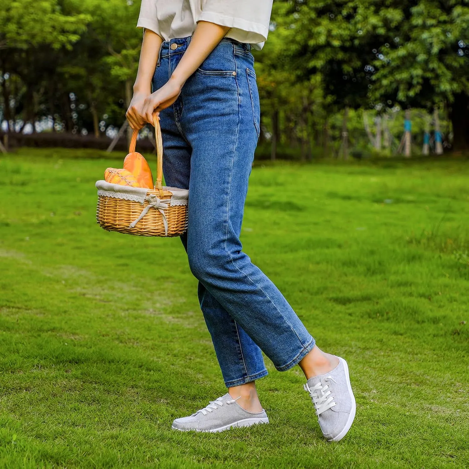 STQ Canvas Shoes for Women Slip on Mules Blackless Casual Sneakers Arch Support Tennis Shoes Iron Grey Size 6.5
