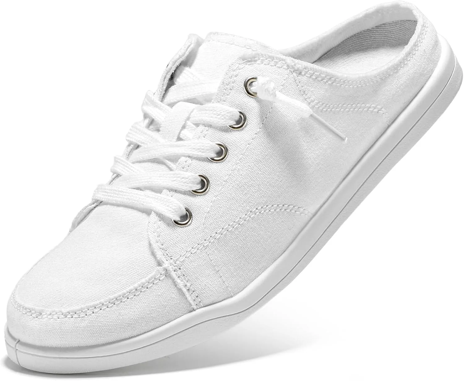 STQ White Slip On Sneakers for Women Memory Foam Backless Canvas Shoes Cute Casual Mules, Vanilla White Size 9