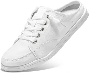 STQ White Slip On Sneakers for Women Memory Foam Backless Canvas Shoes Cute Casual Mules, Vanilla White Size 9